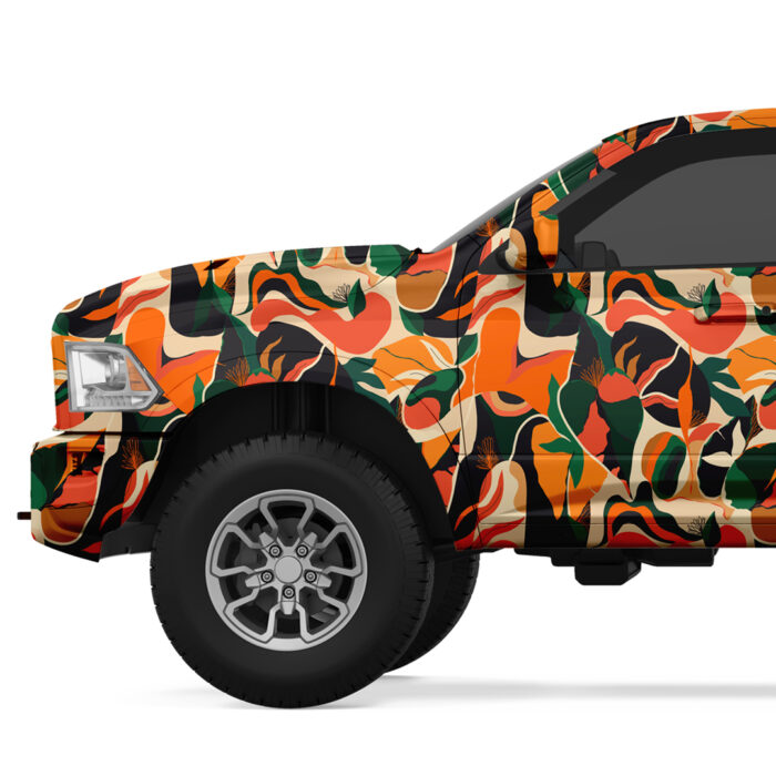 jungle Floral truck wrap on truck close up