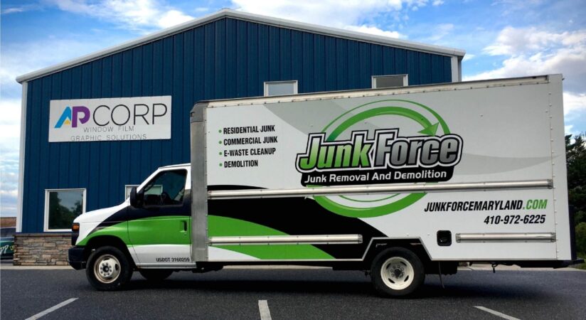 Custom wrapped service truck for a junk removal company