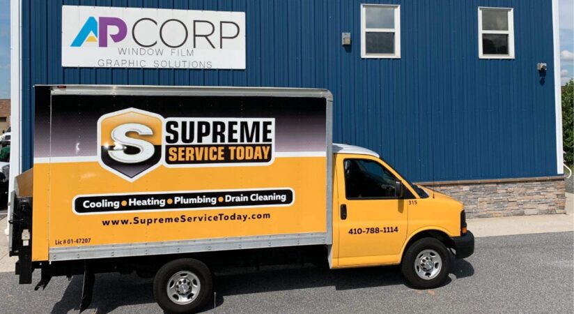 Custom service truck wrap for a plumbing and HVAC company