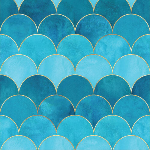 light blue to nacy fish scale patterned wallpaper with gold accents mermaid tail peel and stick wallpaper