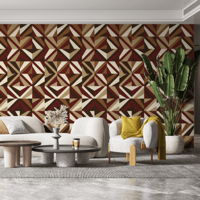 Lounge area with brown, white and rouge postmodern style wallpaper