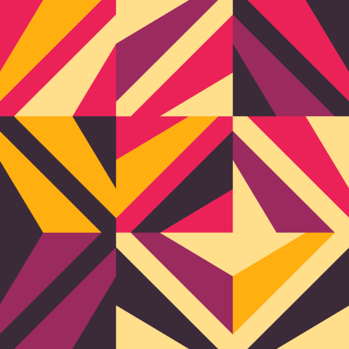 Postmodern wallpaper design with purple, black, yellow and orange shapes