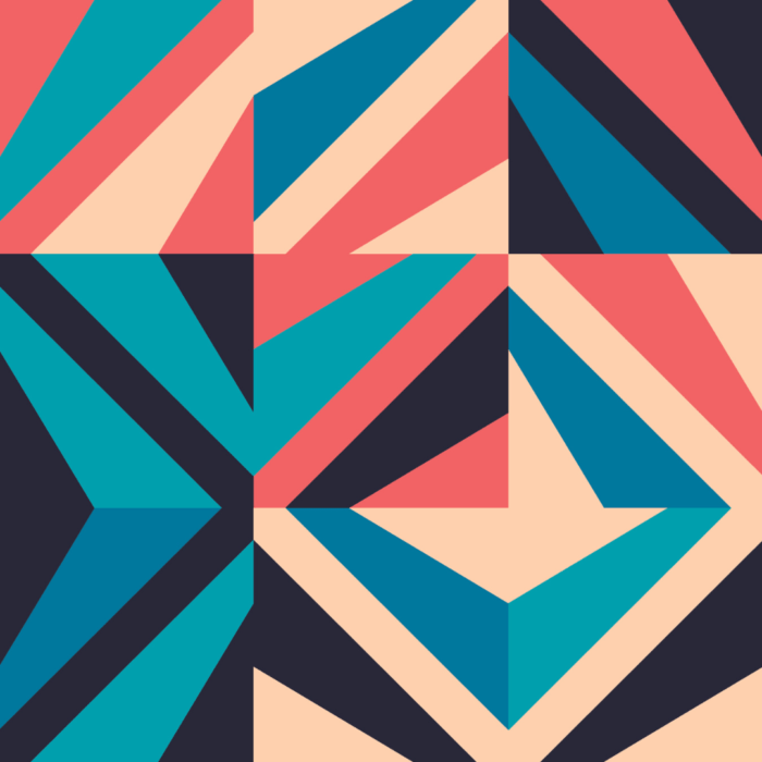 Post-moden wallpaper design with red, peach, blue and black shapes and lines