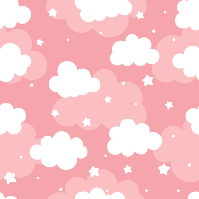 Pink and white peel and stick wallpaper design with cloud and star pattern