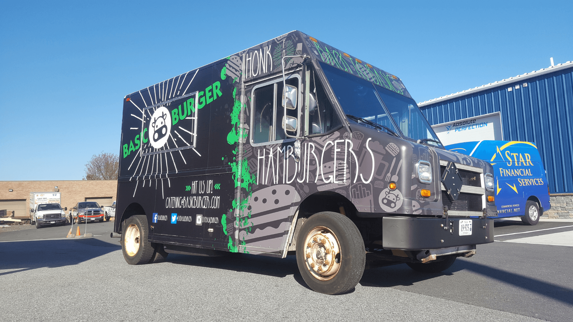 black grey and green food truck wrap