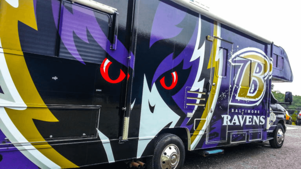 wheres-marty-ravens-wraps-with-wjz Camper wrapped with custom Baltimore Ravens design