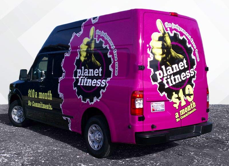 Planet Fitness van with advertising wrap
