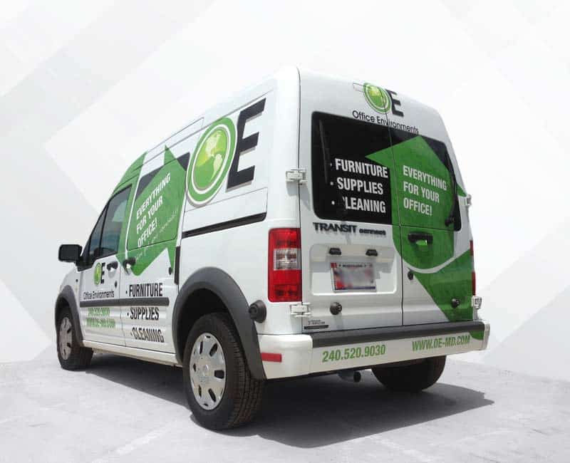 Commercial van with advertising wrapping