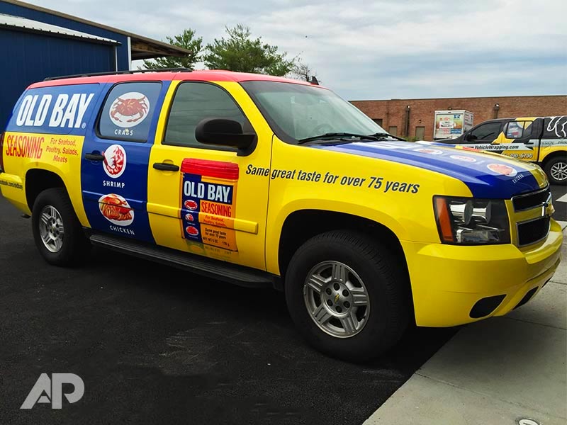 Old Bay truck wrap by AP Wraps featuring Maryland's iconic seafood seasoning