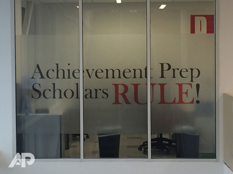 Frosted window film installed at Achievement Prep for privacy and style