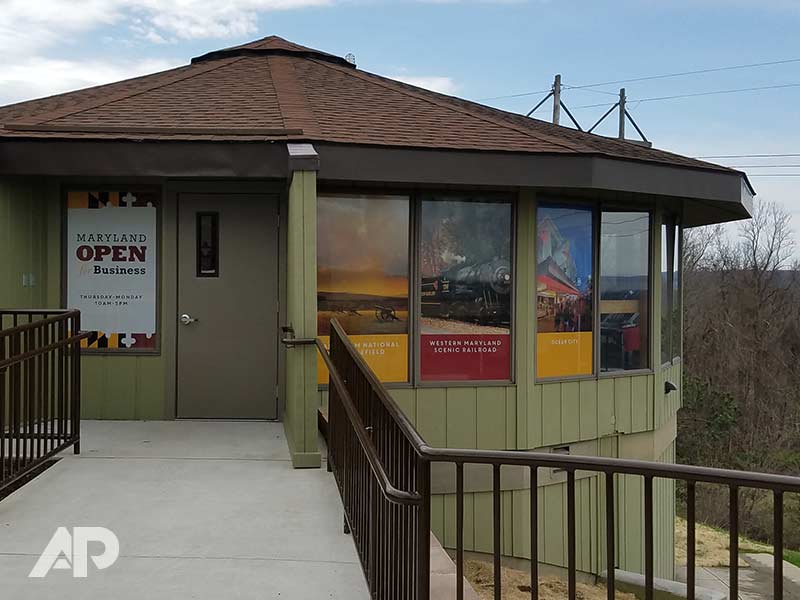 Maryland Visitor Center perforated window vinyl graphics by AP Wraps
