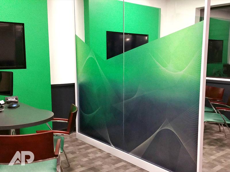 Custom window glass graphics for SECU bank