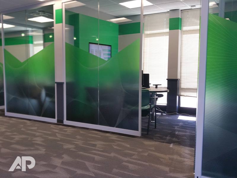 Custom frost window graphics at SECU Crofton, Maryland