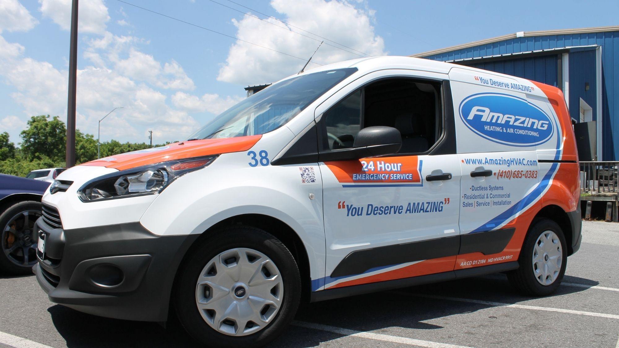 HVAC commercial vehicle wrap showcasing professional branding and services