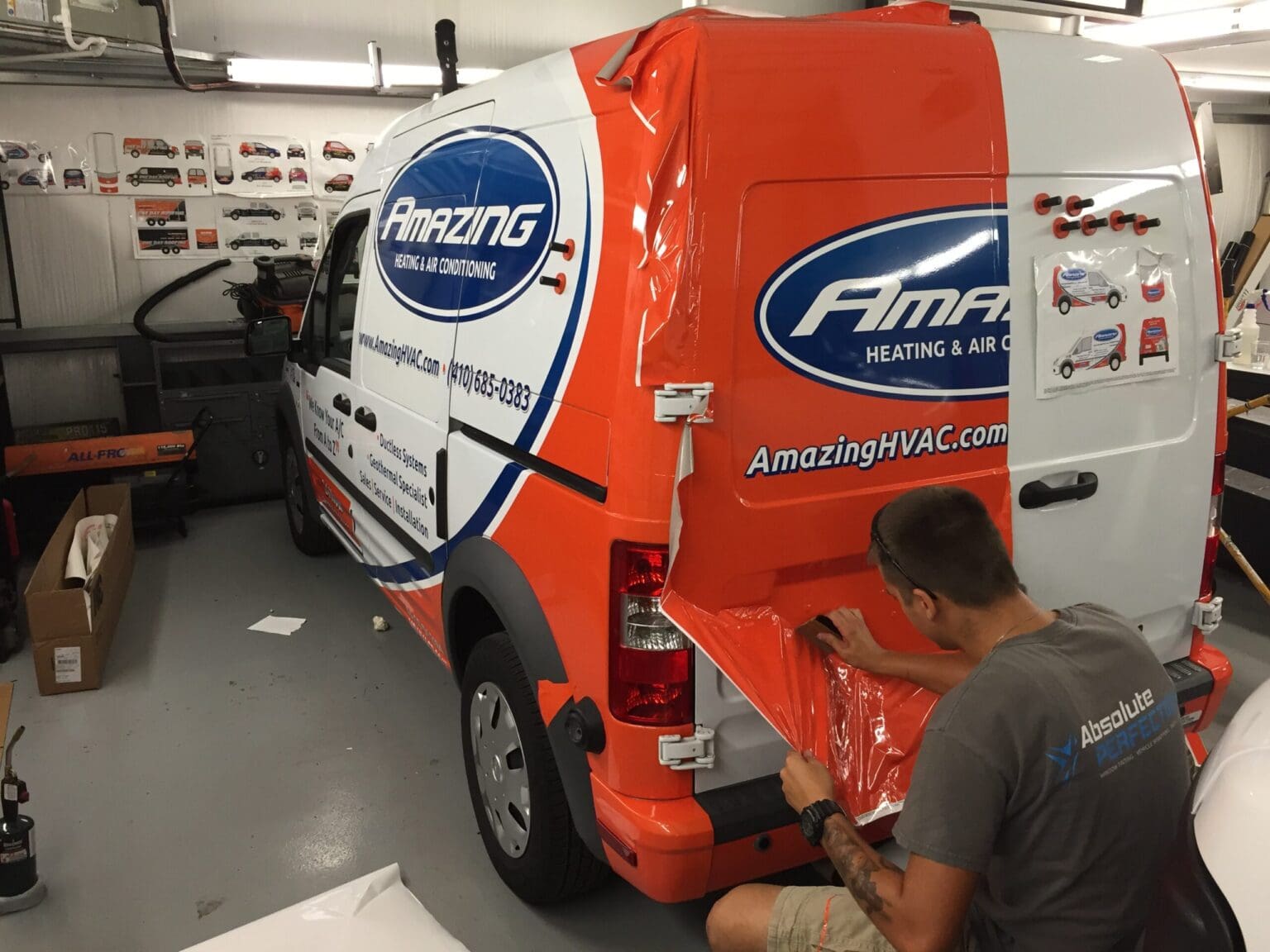 HVAC fleet truck wrap installation