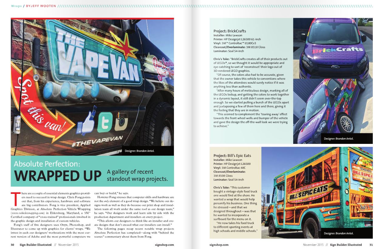 AP Wraps Sign Builder Illustrated Magazine Feature AP Wraps featured in Sign Builder Illustrated magazine for top vehicle wraps