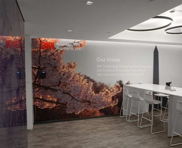Large-scale commercial wall covering in a modern office