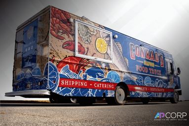 Colorful food truck wrap signage with custom artwork