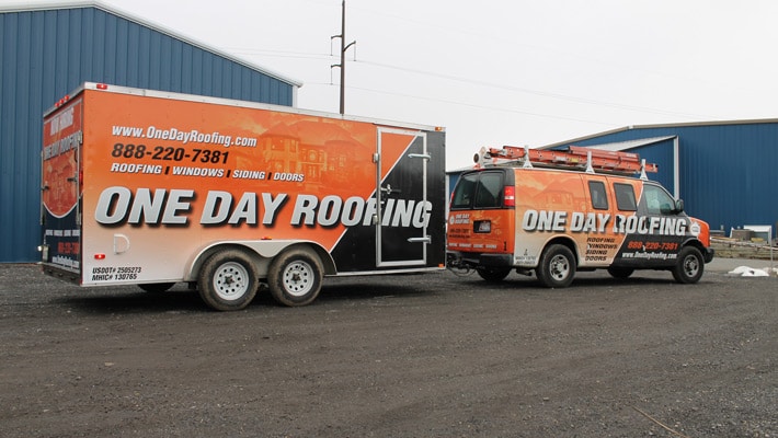 Trailer wrap for a roofing company