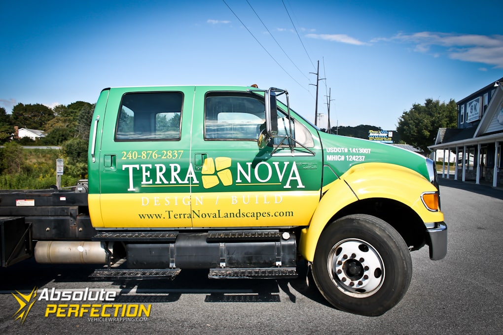 Terra Nova branded commercial truck wrap featuring bold graphics