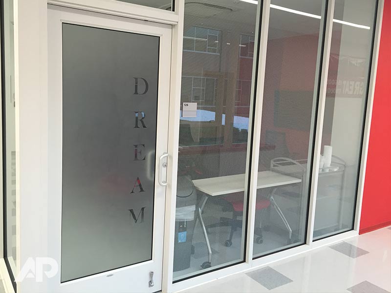 Achievement Prep custom door and window graphics installation