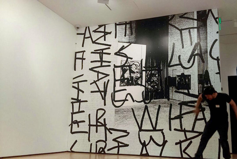 Pendleton's wall mural installation at the Baltimore Museum of Art, a 938 sqft artwork showcasing his conceptual style