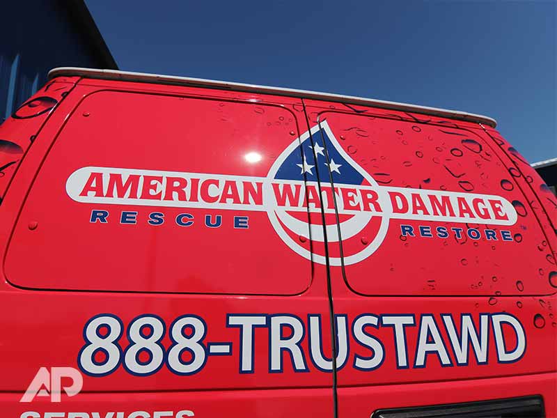 American Water Damage truck wrap back view