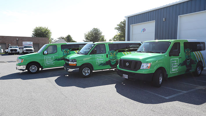 One-stop shop vehicle wrap service showing wrapped fleet vehicles