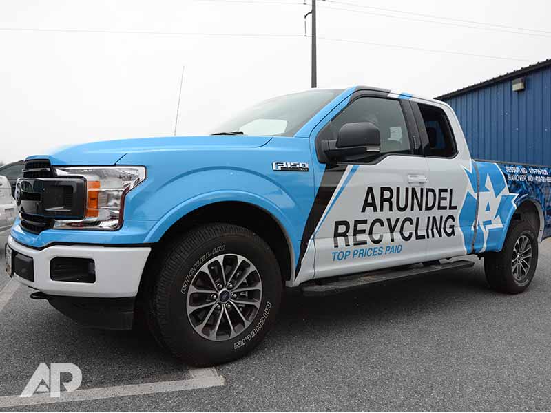 Arundle Recycling truck advertising wrap left side design