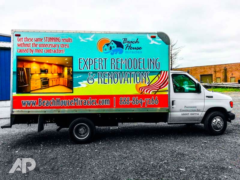 Right side view of Beach House Miracles box truck wrap designed by AP Wraps