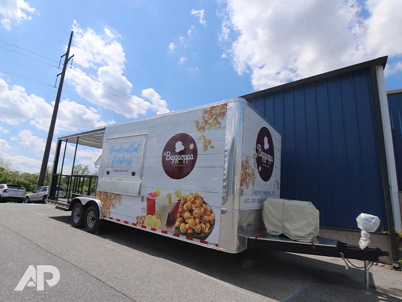 Biggpoppa trailer wrap design left side view