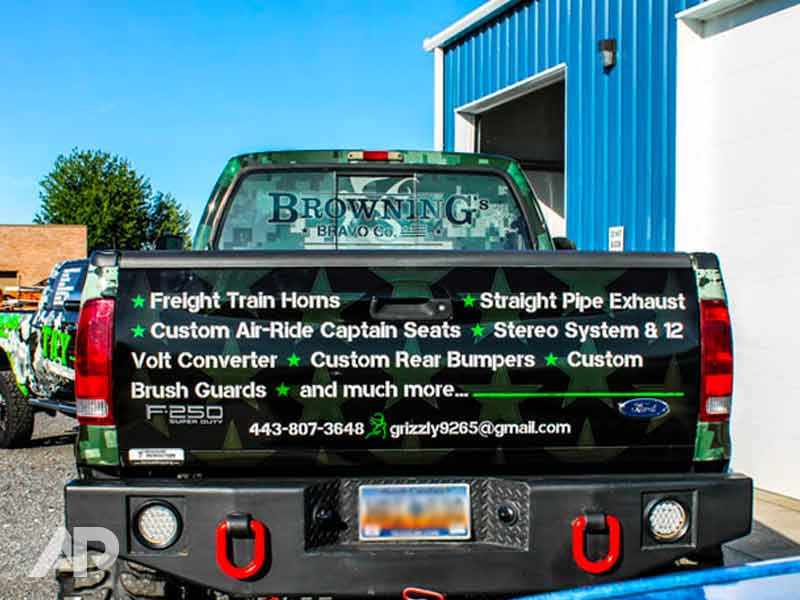 Browning’s Bravo Company heavy duty truck wrap back view