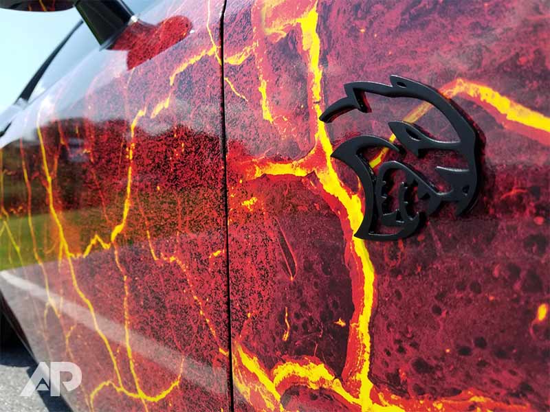 Challenger Hellcat Lava Wrap decal close-up