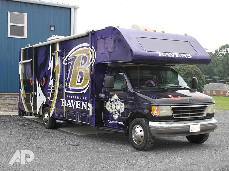 Custom Baltimore Ravens RV wrap design in Baltimore