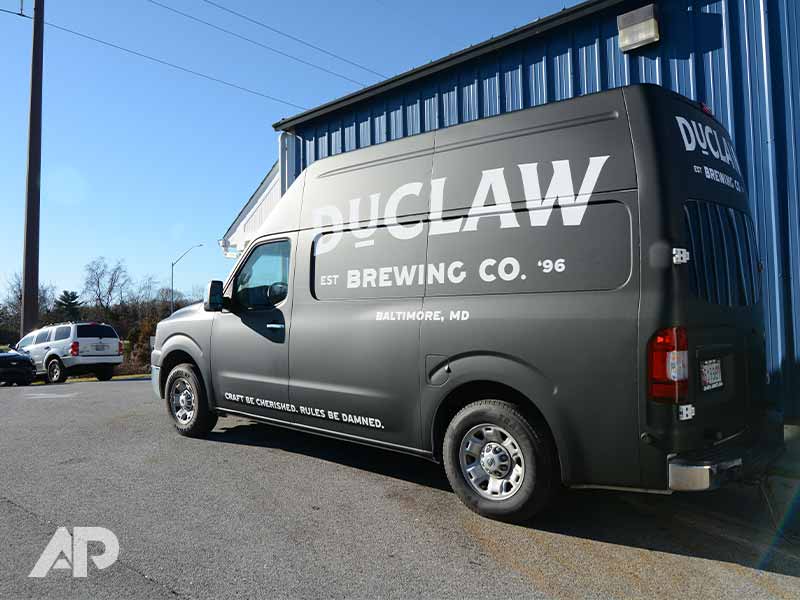 DuClaw truck advertising wrap left and back view