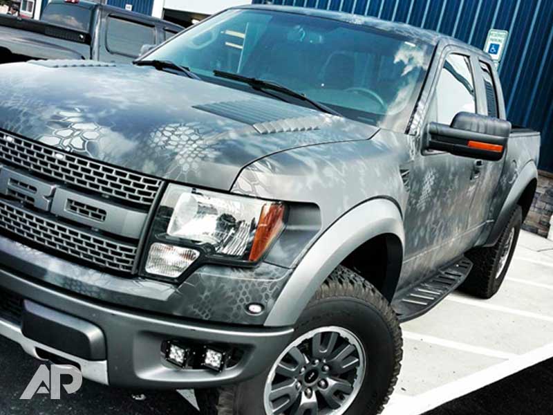 Ford Raptor Front View Matte Kryptek Typhon Camo Wrap