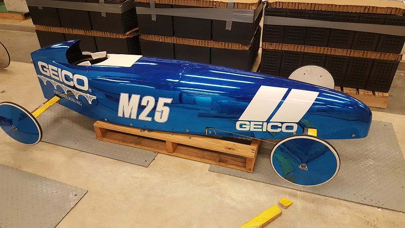 Geico bright blue chrome vinyl wrap with white decals