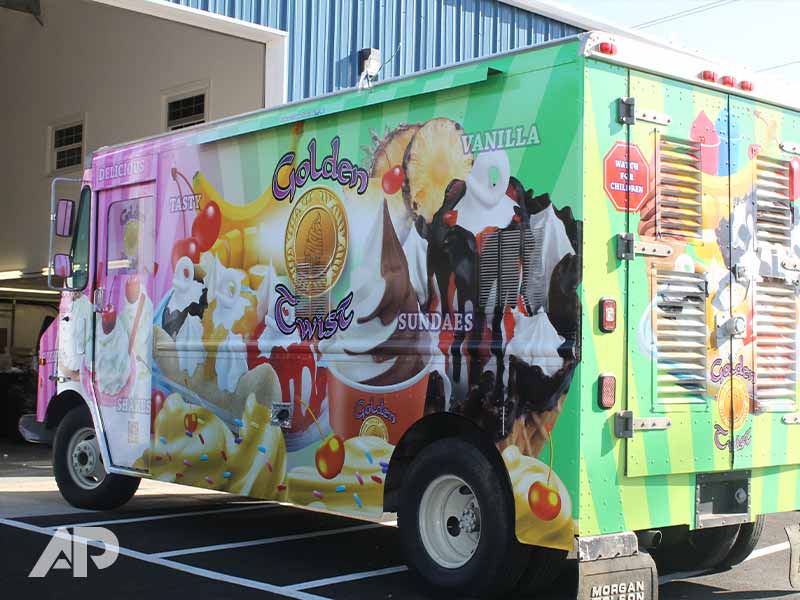 Golden Twist Ice Cream Truck custom vinyl wrap – left side view