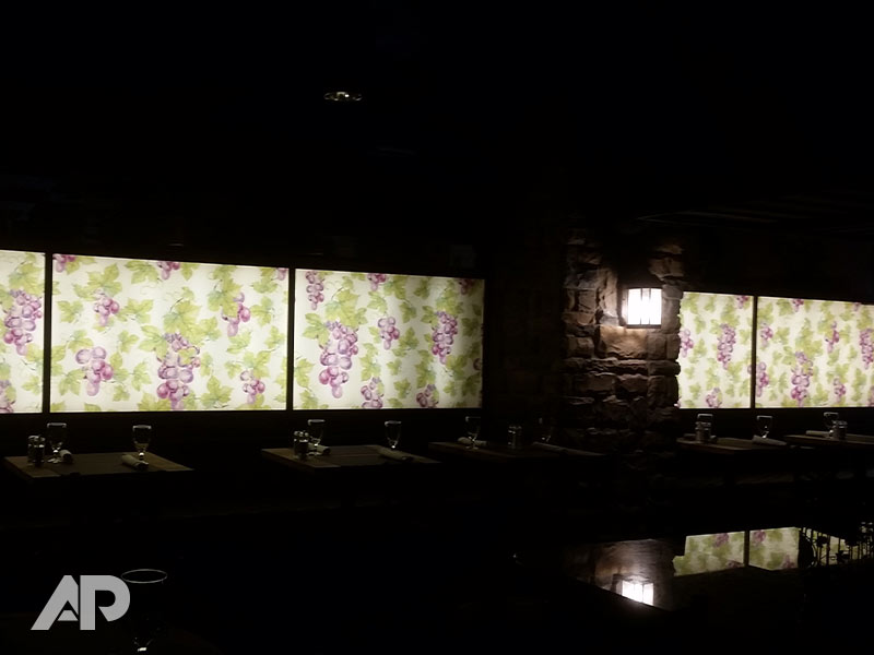 Left-side view of Grand Cru Grapevine window graphics design