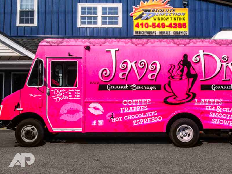 Java Divas food truck wrap left side view Pasadena Maryland