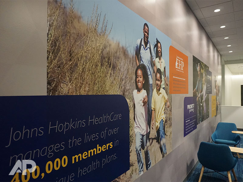 Johns Hopkins hospital wall mural with family healthcare theme