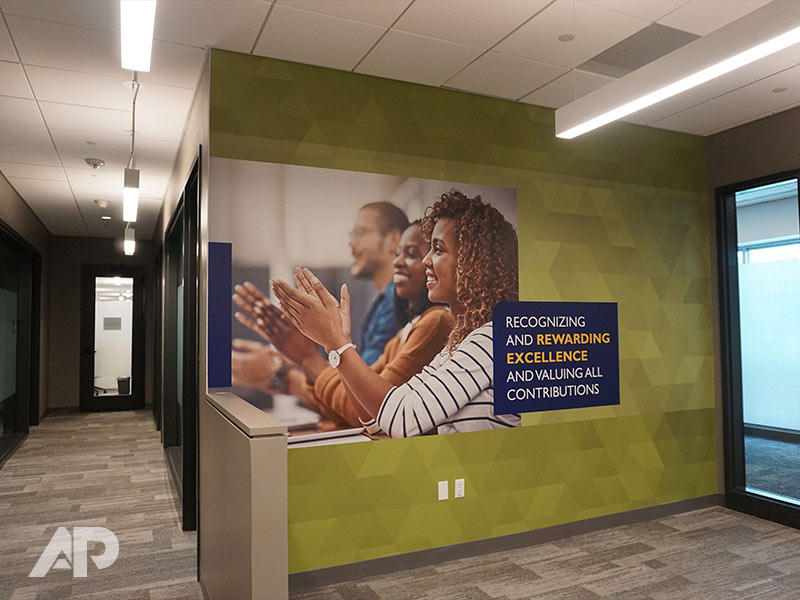 Green Johns Hopkins wall mural with rewarding excellence theme