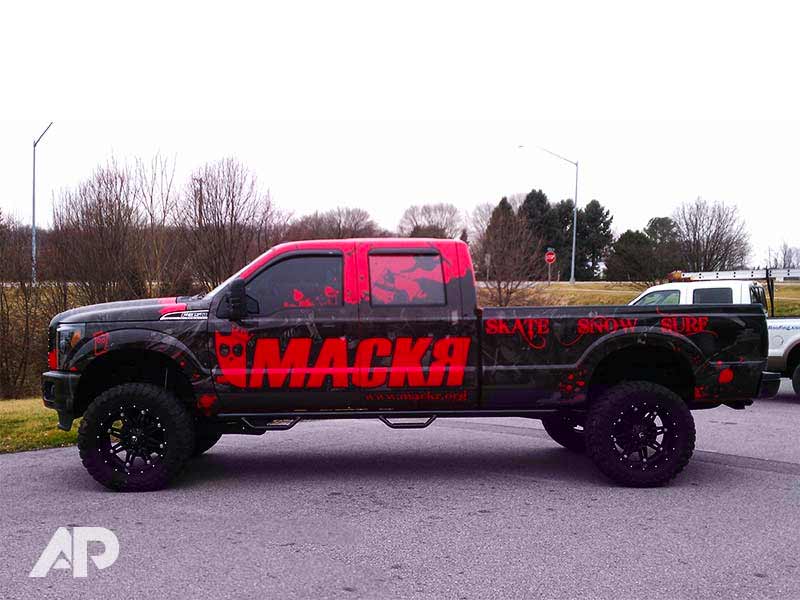 Mackr Ford F350 Red Truck Wrap Custom Design and 3M Certified Installation