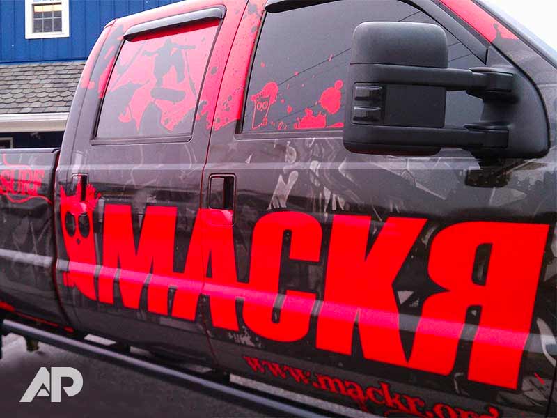 MackR Red Ford F-350 Truck Wrap Side Close-Up