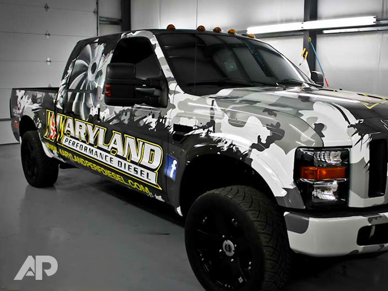 Maryland Performance Diesel truck wrap front-right view