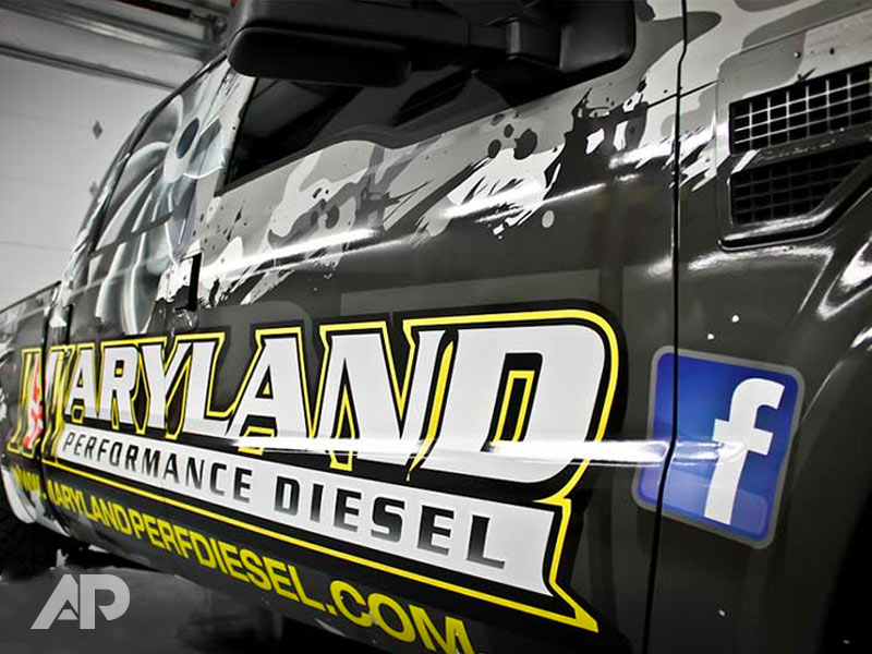 Maryland Performance Diesel truck wrap right side close-up