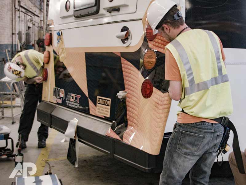 Maryland MTA fleet wrap installation in progress