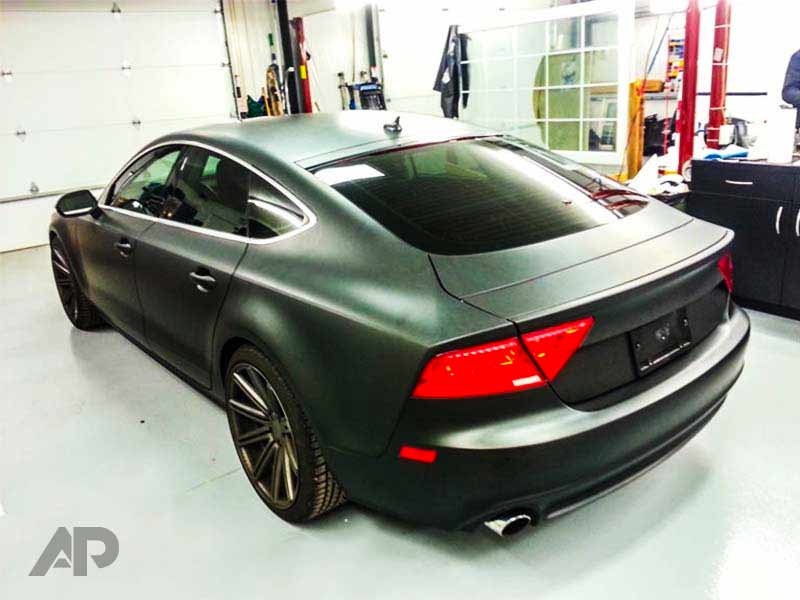 Matte Black Audi A7 Vehicle Wrap Back View