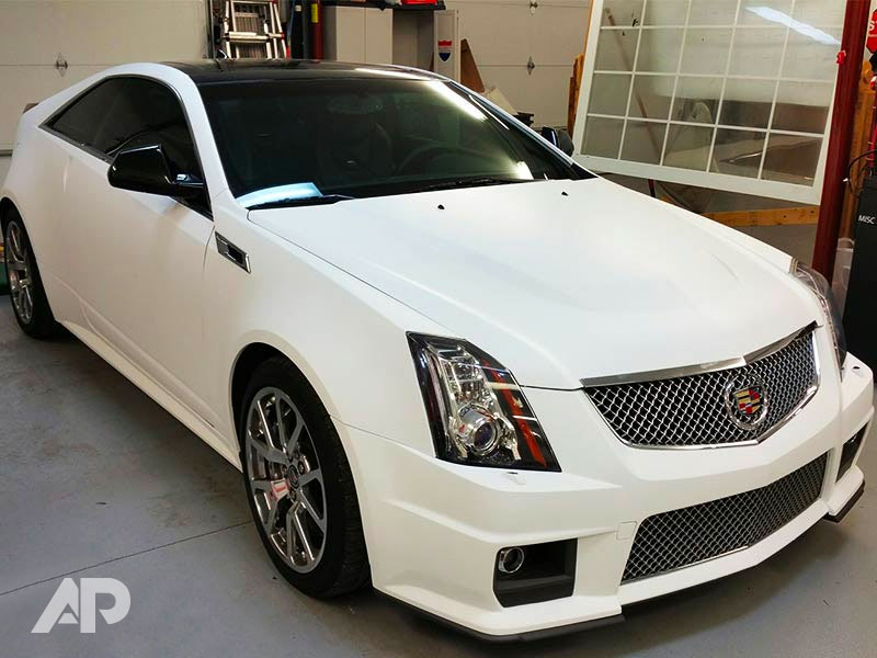 Matte White Cadillac CTS-V Wrap Front-Right View