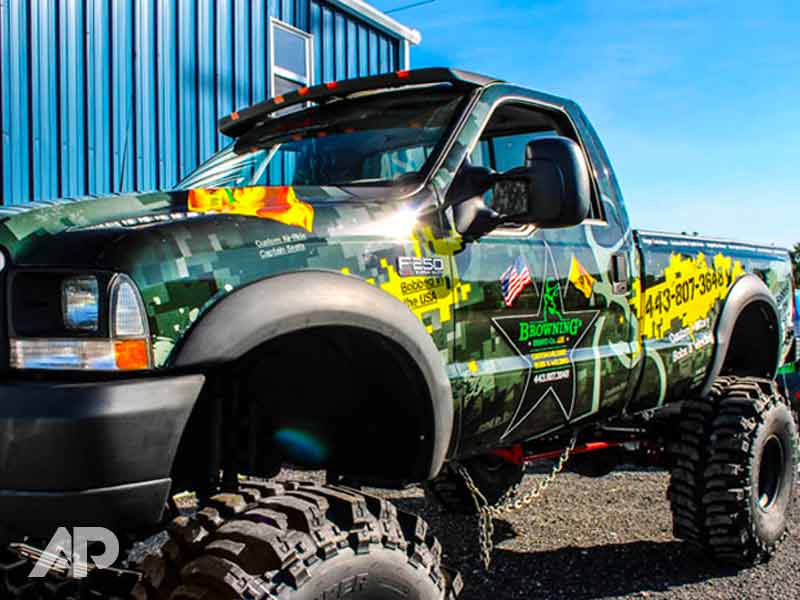 Browning’s Bravo Company heavy duty truck wrap left side view